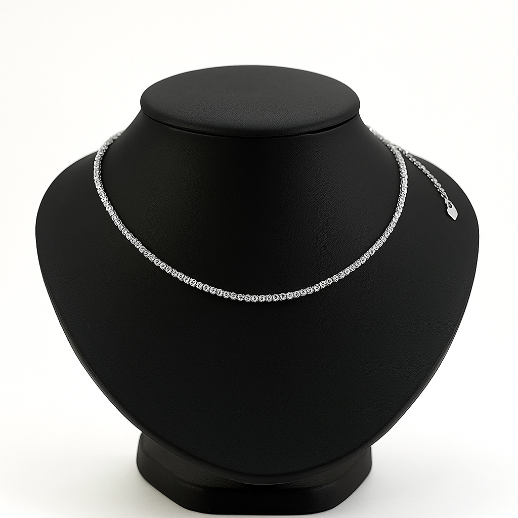 Dazzling 2mm Zircon Tennis Necklace in Sterling Silver