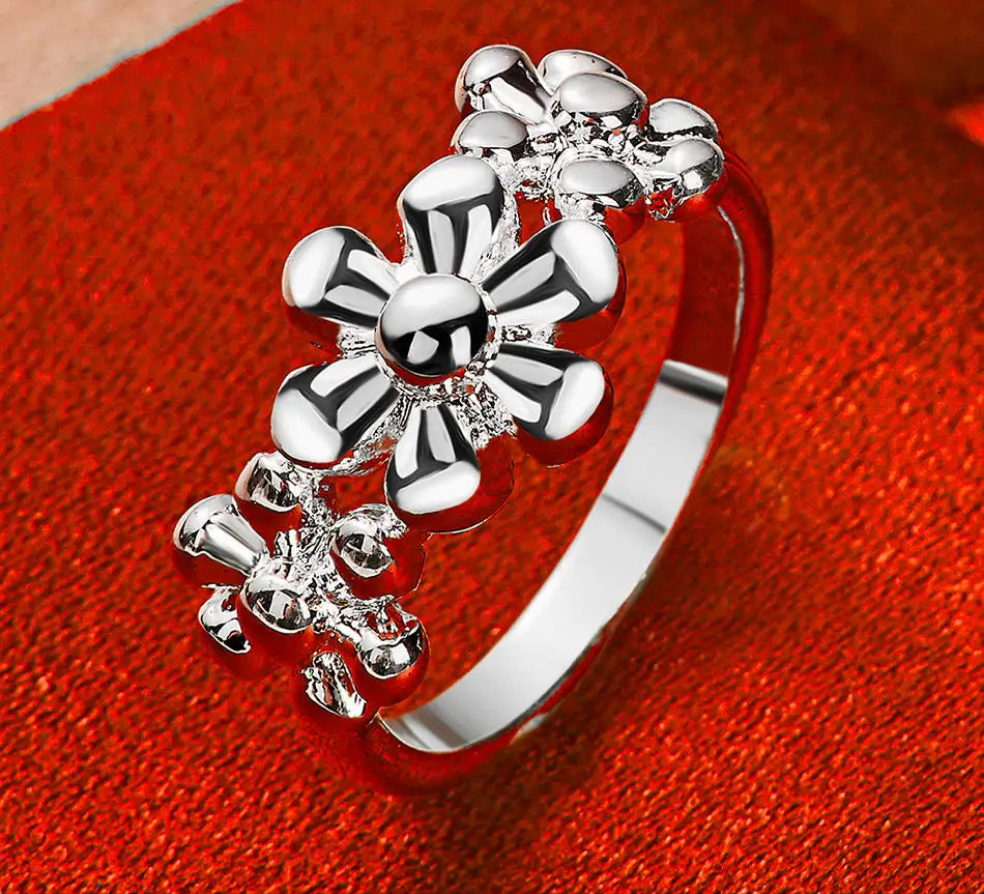 Sterling Silver Three Flower Ring