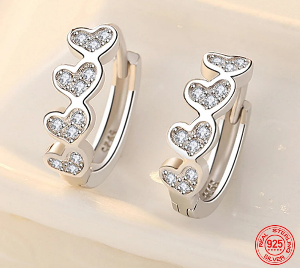 Silver Heart Hoops