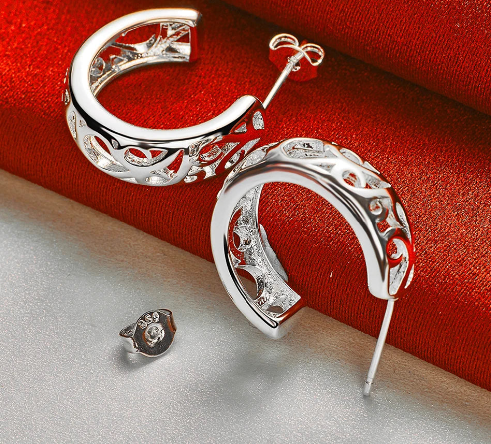 Sterling Silver Carved Curve Earrings