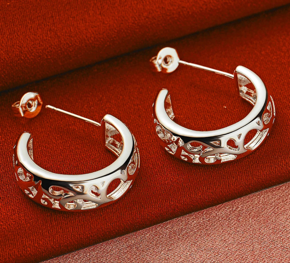 Sterling Silver Carved Curve Earrings