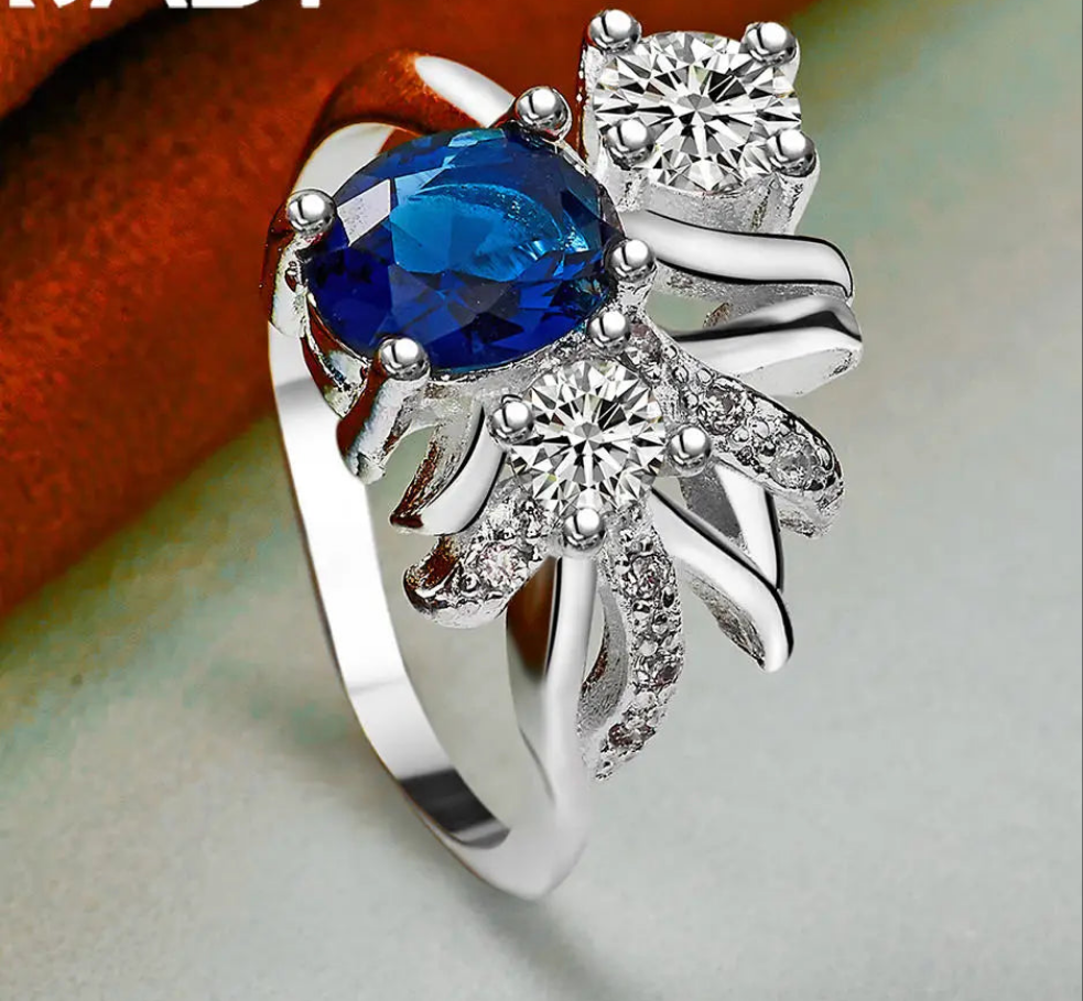Sterling Silver Blue Zircon Ring
