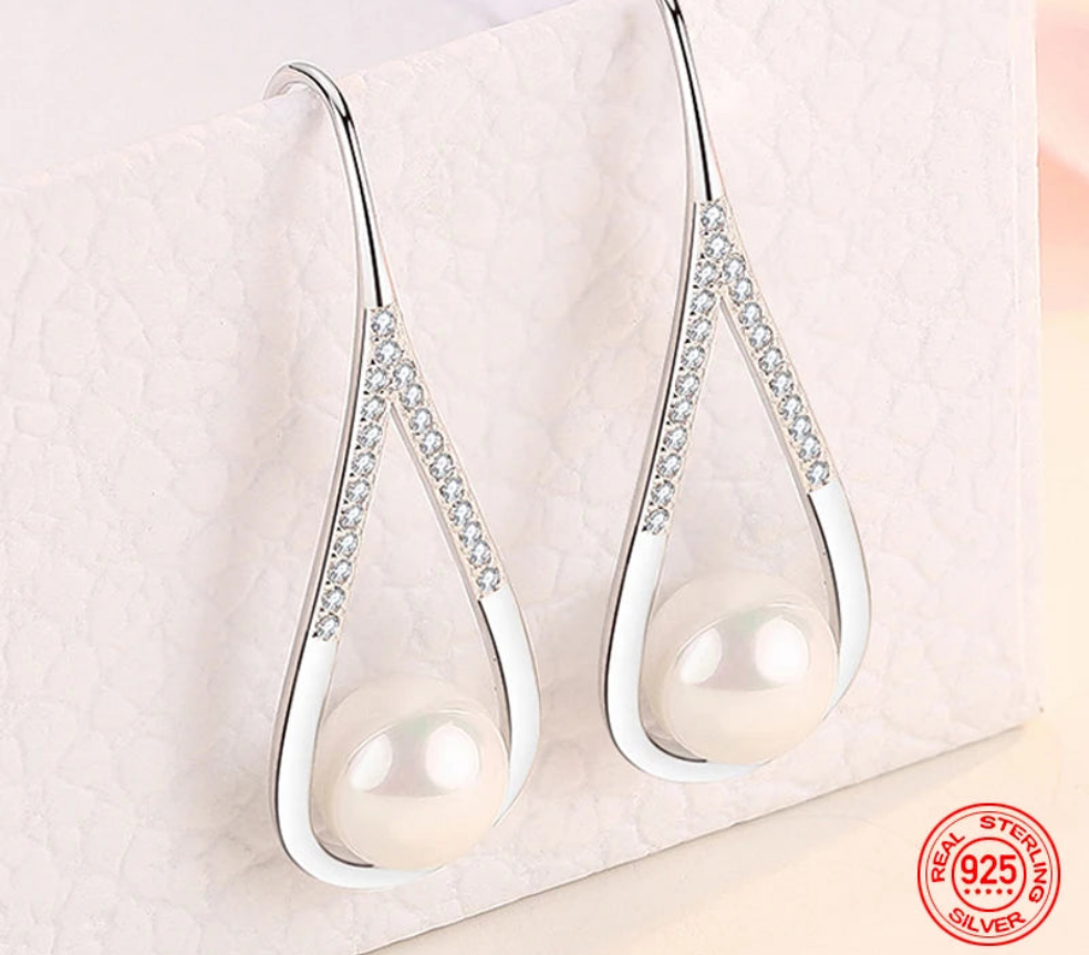 Zircon & Pearl Dangle Earrings