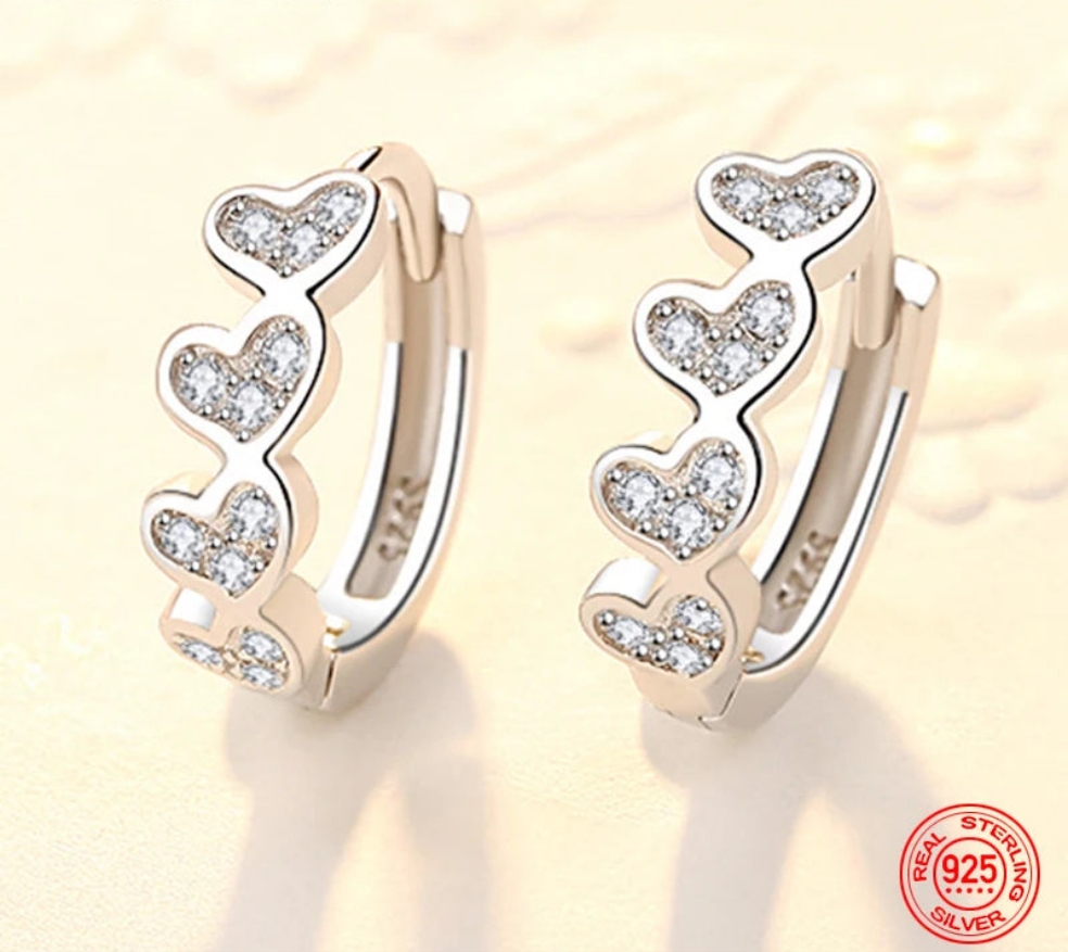 Silver Heart Hoops