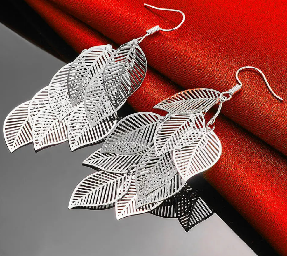 925 Sterling Silver Leaf Drop Earrings