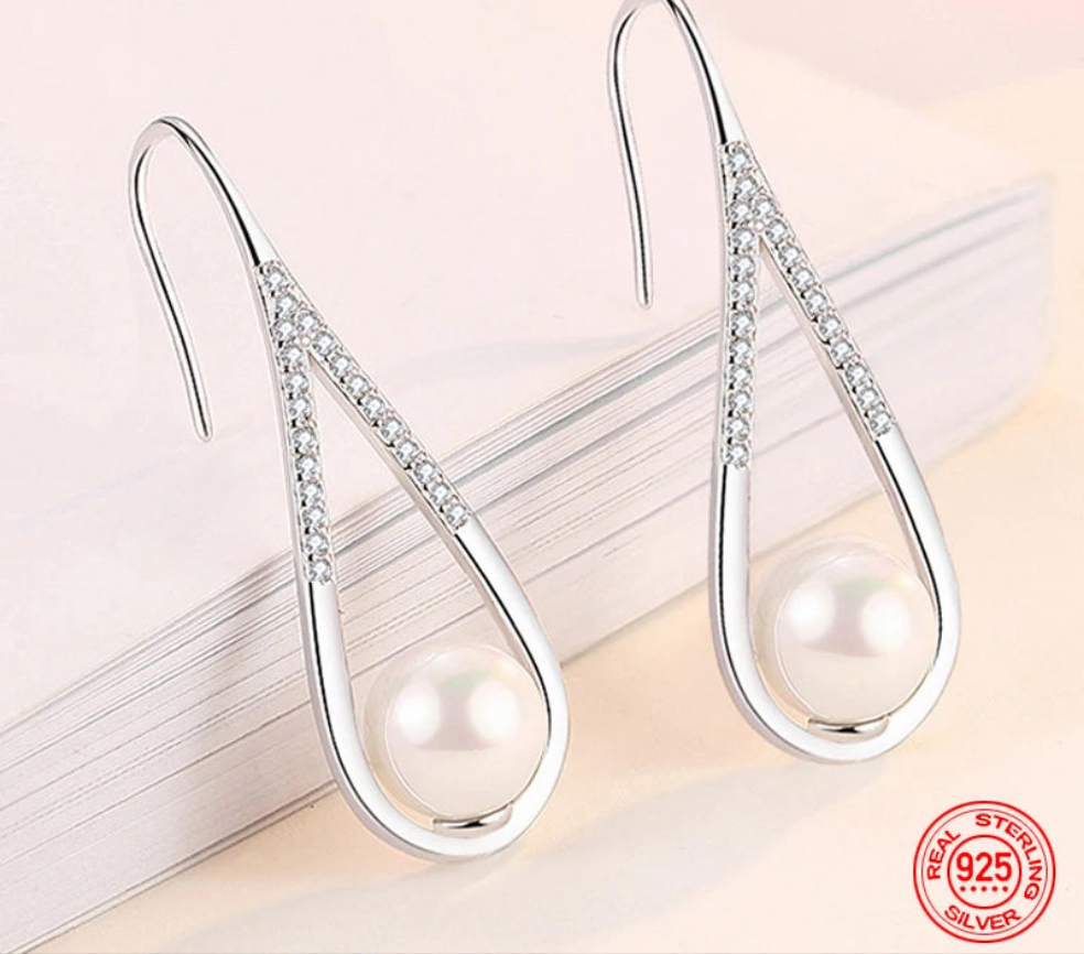 Zircon & Pearl Dangle Earrings