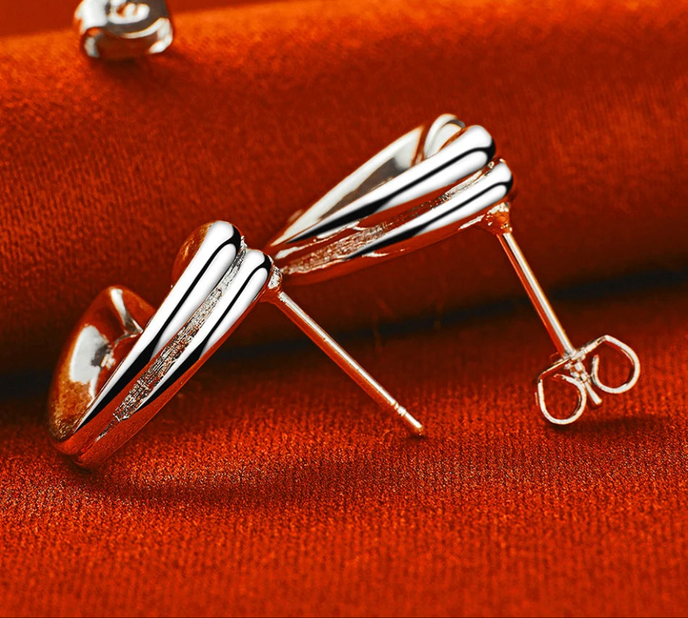 Silver Heart Studs