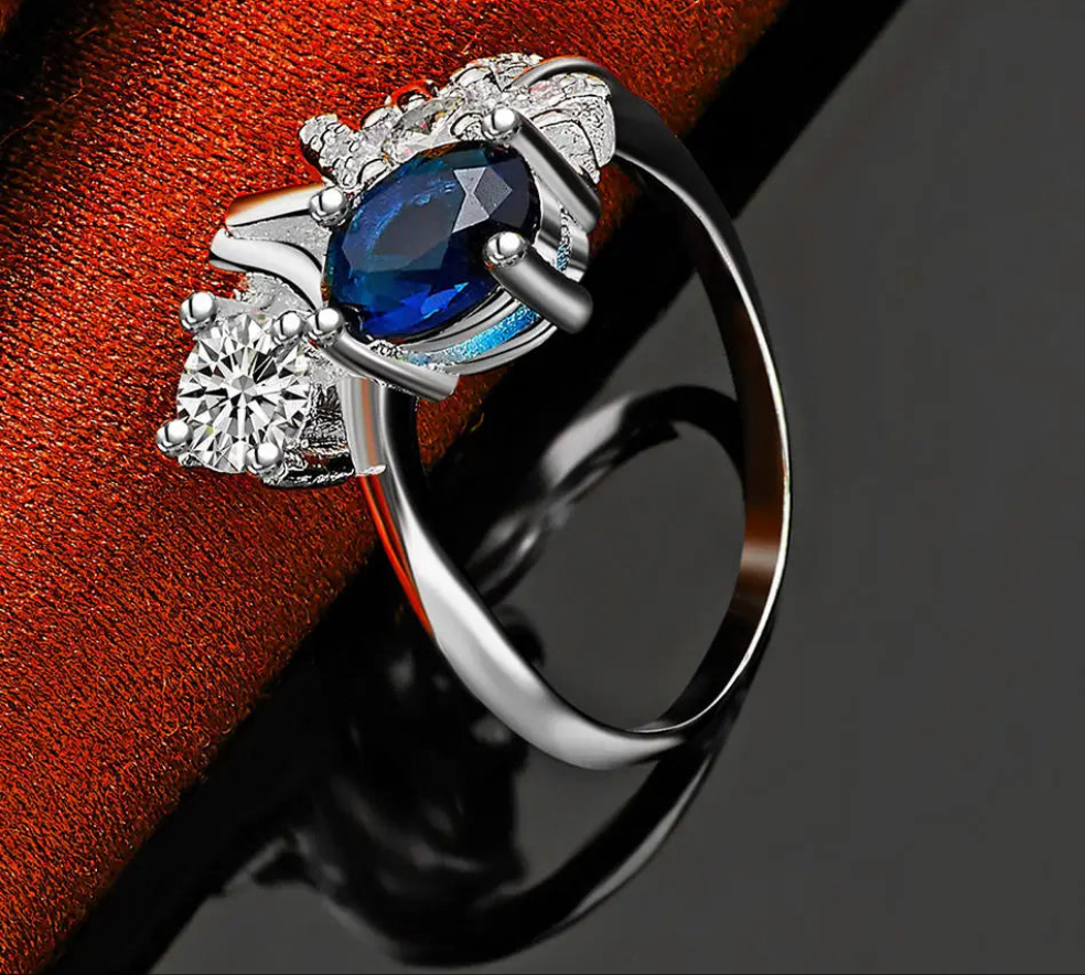 Sterling Silver Blue Zircon Ring