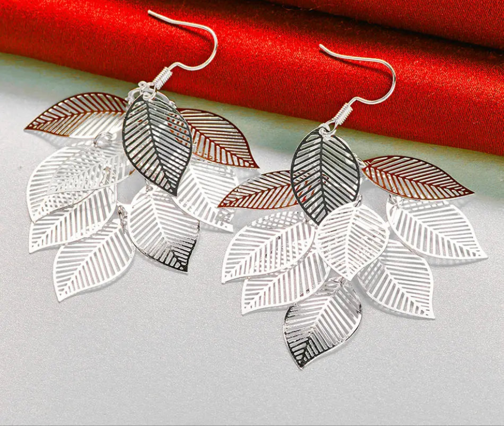 925 Sterling Silver Leaf Drop Earrings