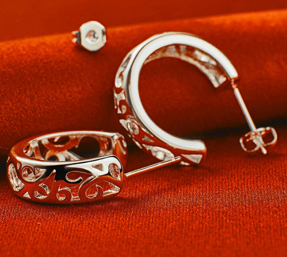 Sterling Silver Carved Curve Earrings