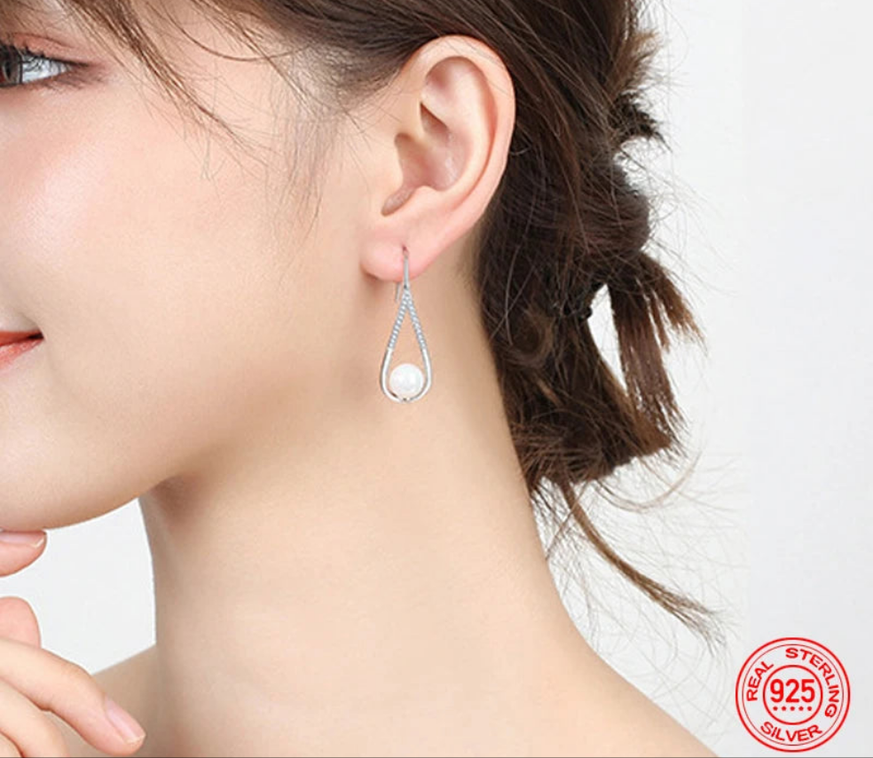 Zircon & Pearl Dangle Earrings