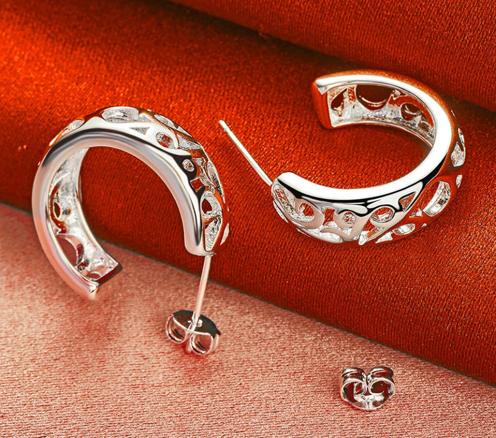 Sterling Silver Carved Curve Earrings