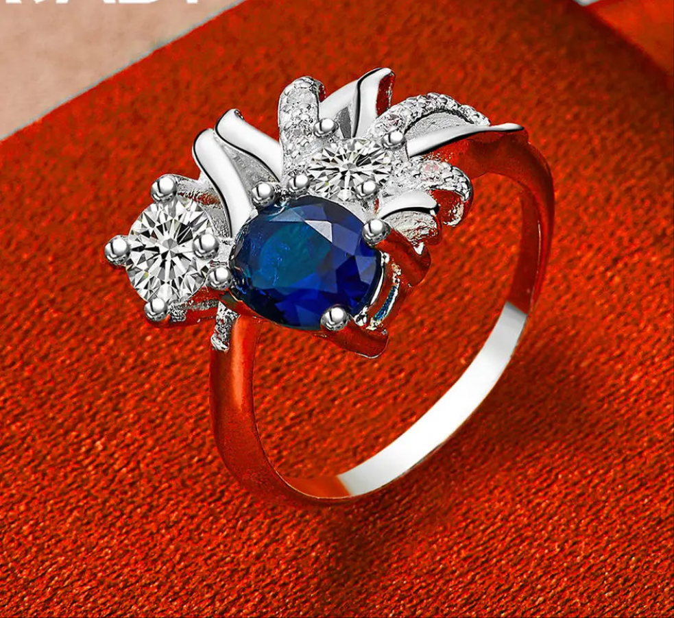Sterling Silver Blue Zircon Ring