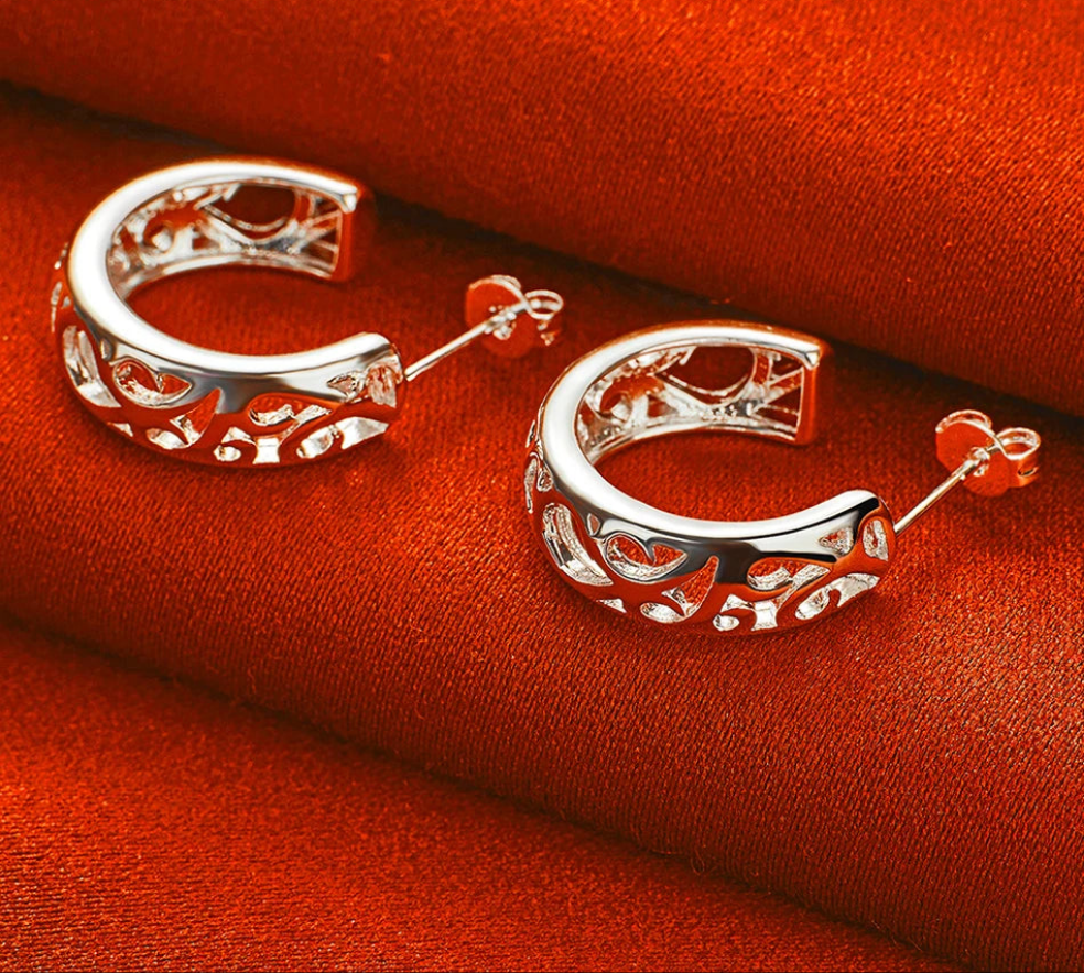 Sterling Silver Carved Curve Earrings