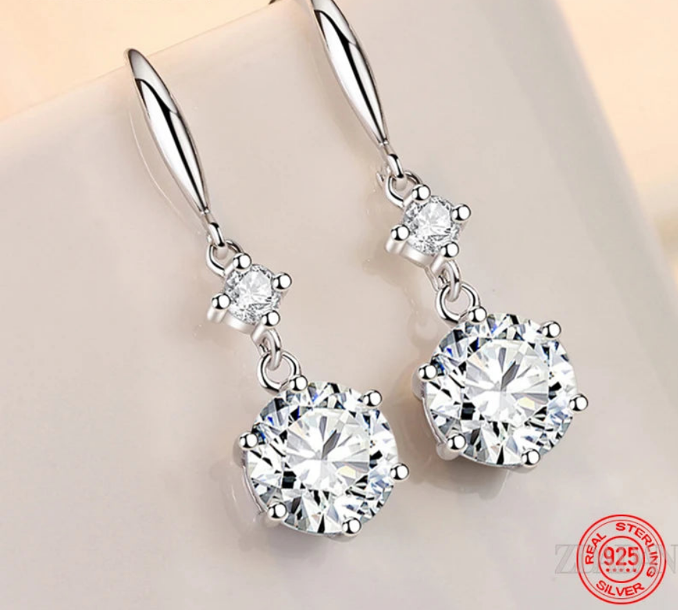 Blue Zircon Long Drop Earrings