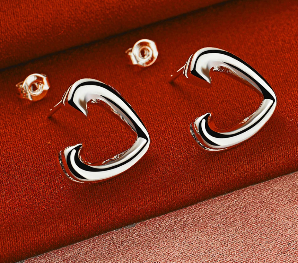 Silver Heart Studs