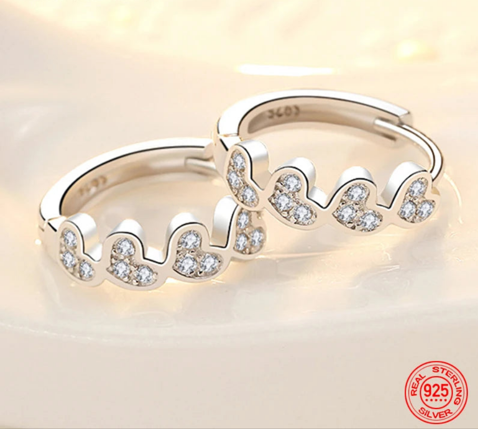 Silver Heart Hoops