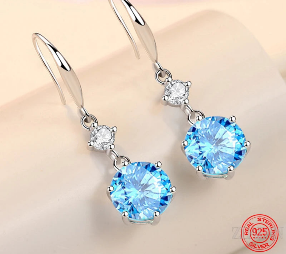 Blue Zircon Long Drop Earrings