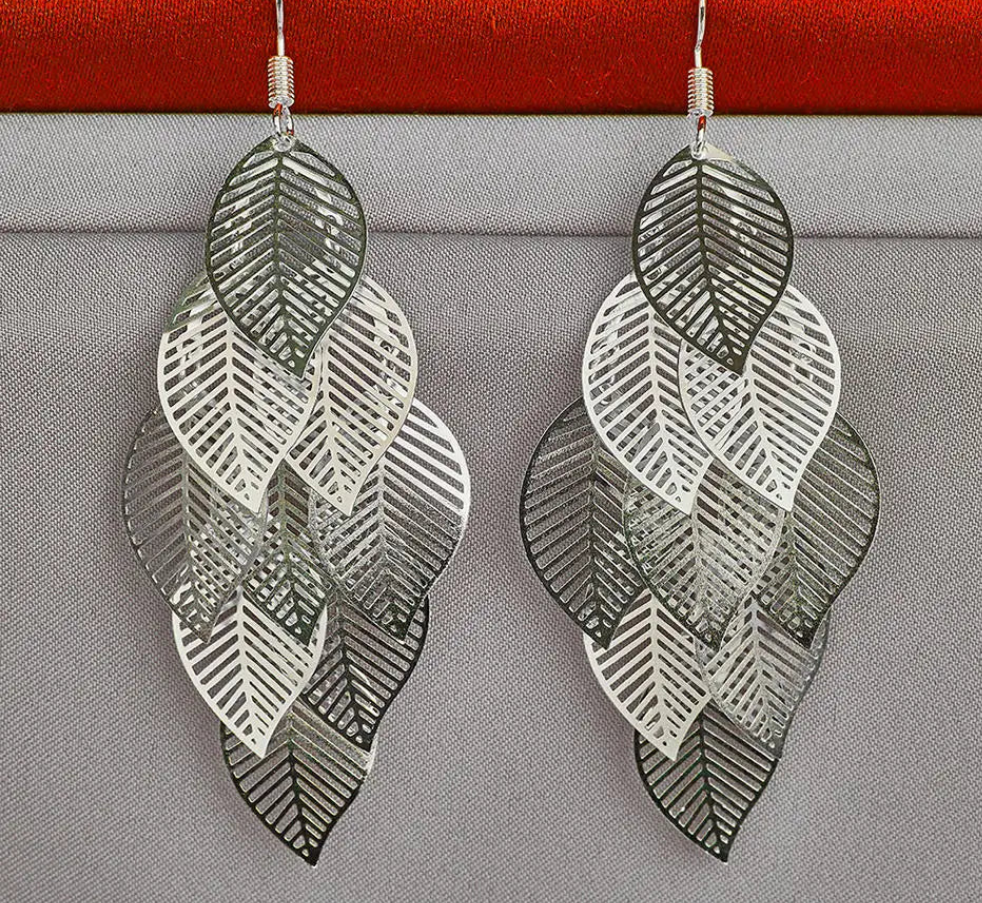 925 Sterling Silver Leaf Drop Earrings