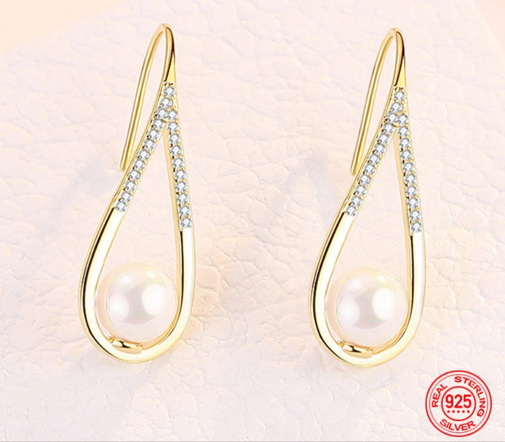 Zircon & Pearl Dangle Earrings