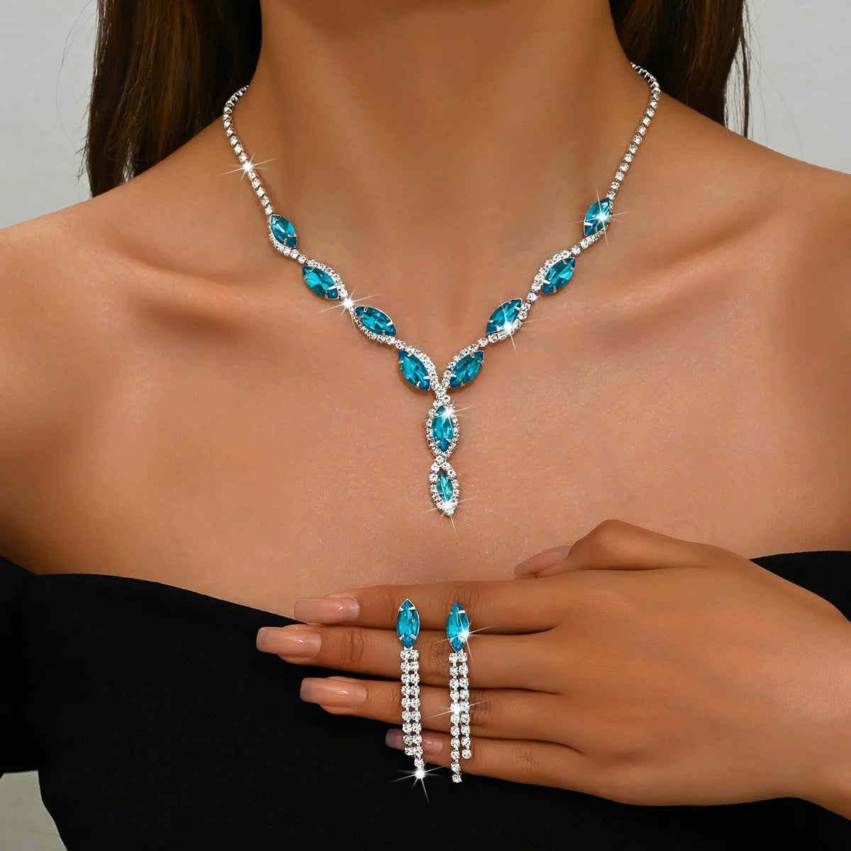 BLIJERY Elegant Purple Crystal Jewelry Sets for Women Crystal Rhinestones Necklace Earrings Bridal Wedding Party Jewelry Sets