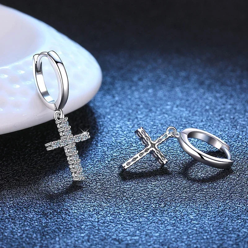 Moissanite Cross Earrings in Sterling Silver