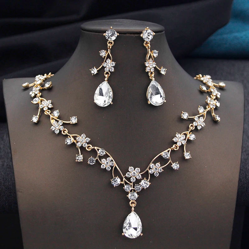 Elegant Water Drop Bridal Jewelry Set - Choker & Earrings