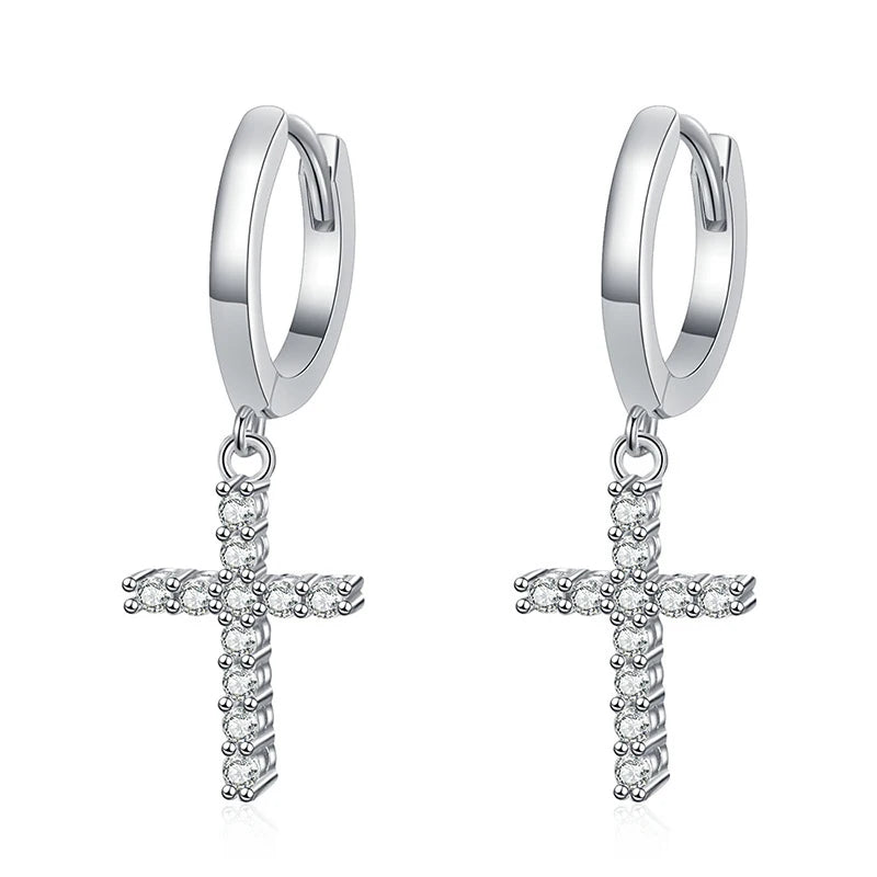 Moissanite Cross Earrings in Sterling Silver