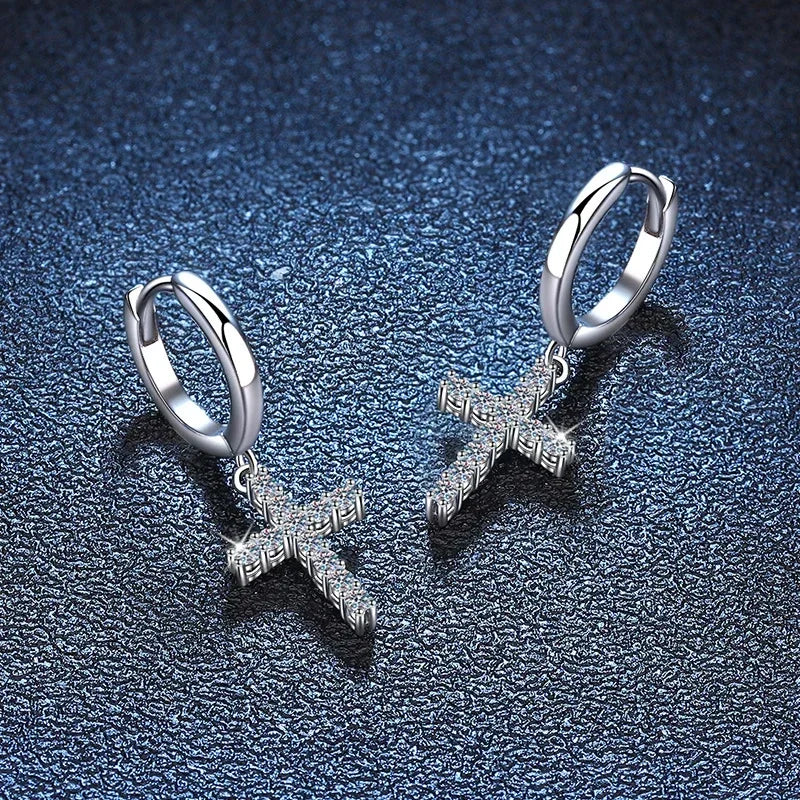Moissanite Cross Earrings in Sterling Silver