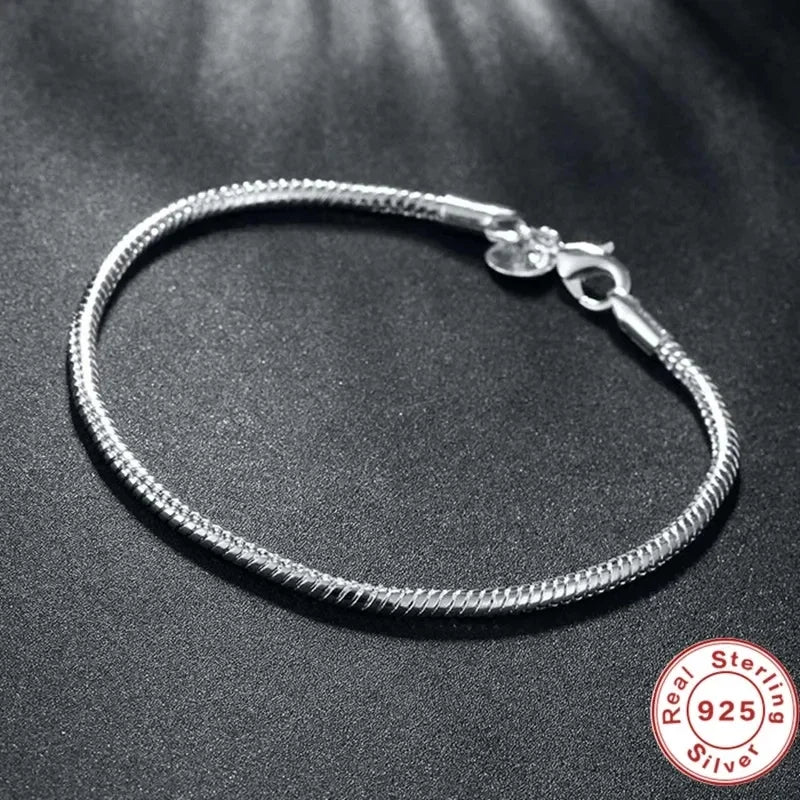 Sterling Silver Snake Chain Charm Bracelet