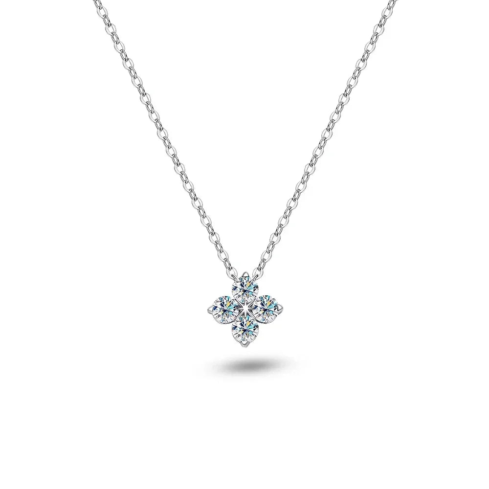 Moissanite Clover Pendant Necklace 18K Gold Plated