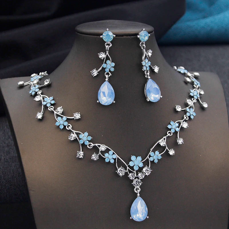 Elegant Water Drop Bridal Jewelry Set - Choker & Earrings