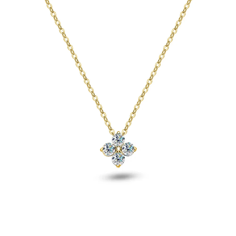Moissanite Clover Pendant Necklace 18K Gold Plated