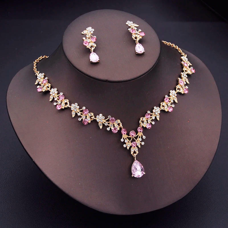 Elegant Floral Rhinestone Jewelry Set for Women