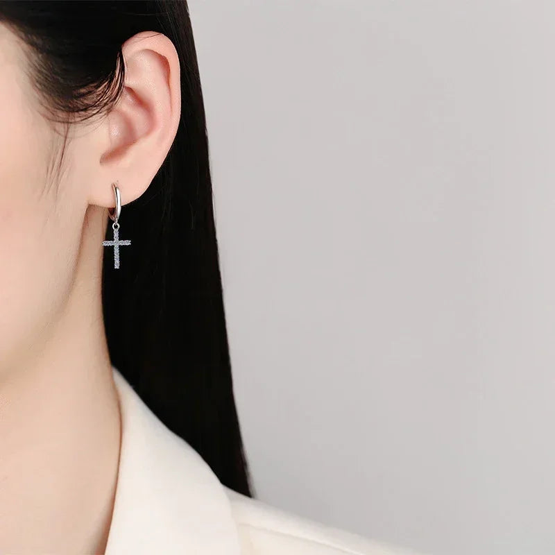 Moissanite Cross Earrings in Sterling Silver
