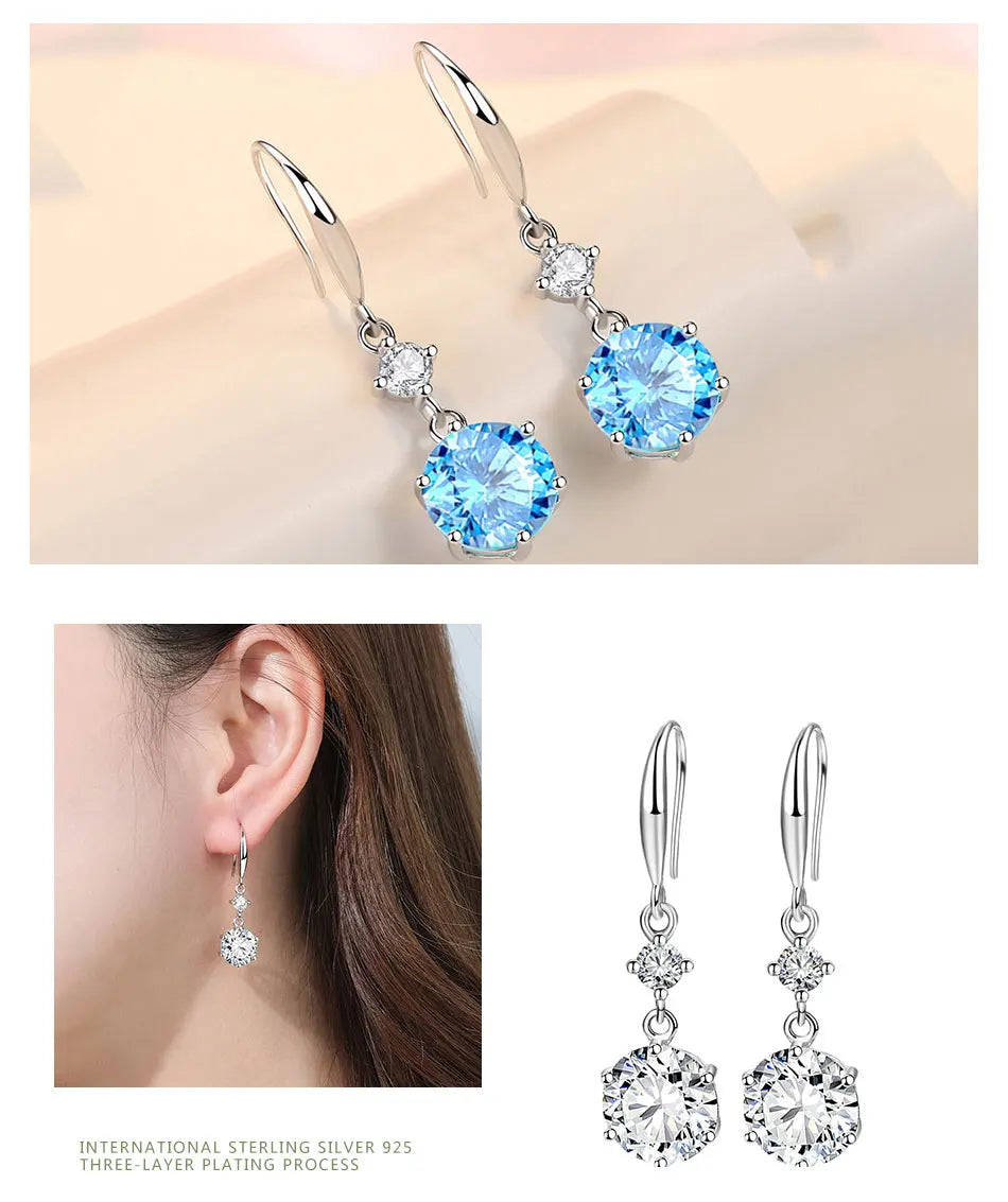 Blue Zircon Long Drop Earrings