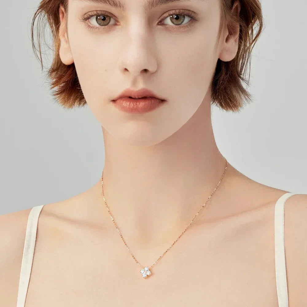 Moissanite Clover Pendant Necklace 18K Gold Plated