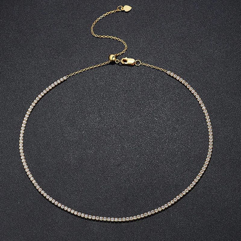 Dazzling 2mm Zircon Tennis Necklace in Sterling Silver