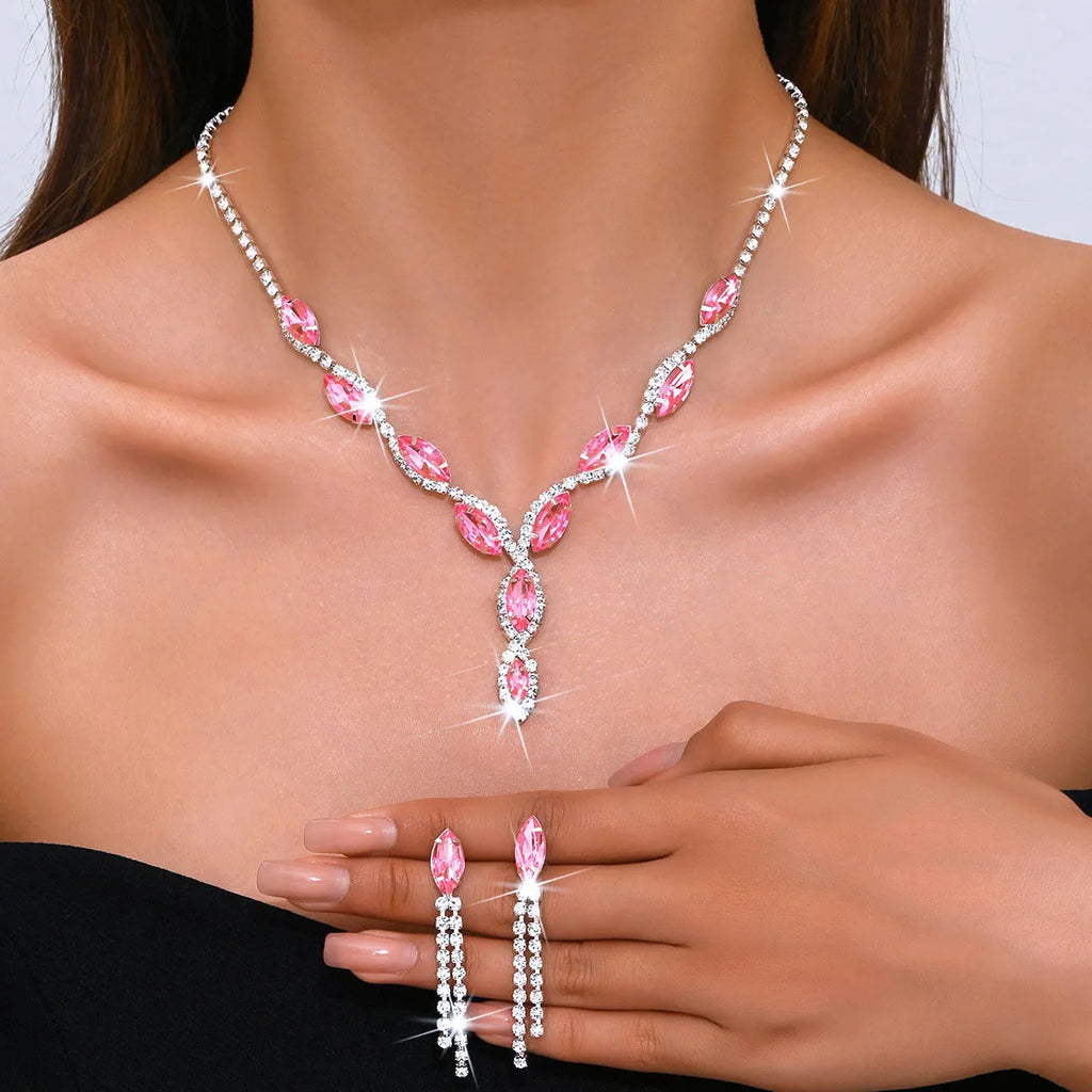 BLIJERY Elegant Purple Crystal Jewelry Sets for Women Crystal Rhinestones Necklace Earrings Bridal Wedding Party Jewelry Sets