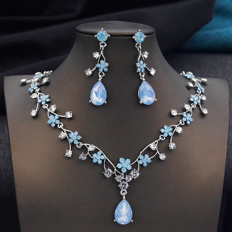 Elegant Water Drop Bridal Jewelry Set - Choker & Earrings
