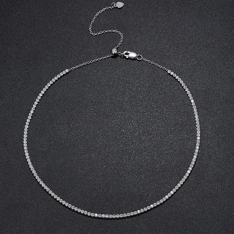 Dazzling 2mm Zircon Tennis Necklace in Sterling Silver