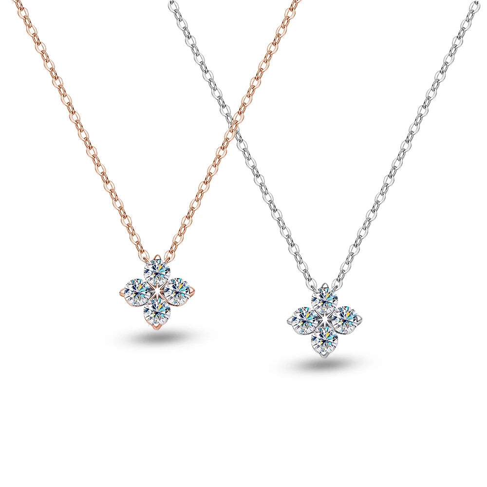 Moissanite Clover Pendant Necklace 18K Gold Plated