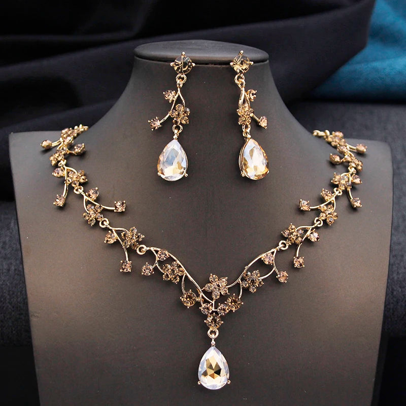 Elegant Water Drop Bridal Jewelry Set - Choker & Earrings