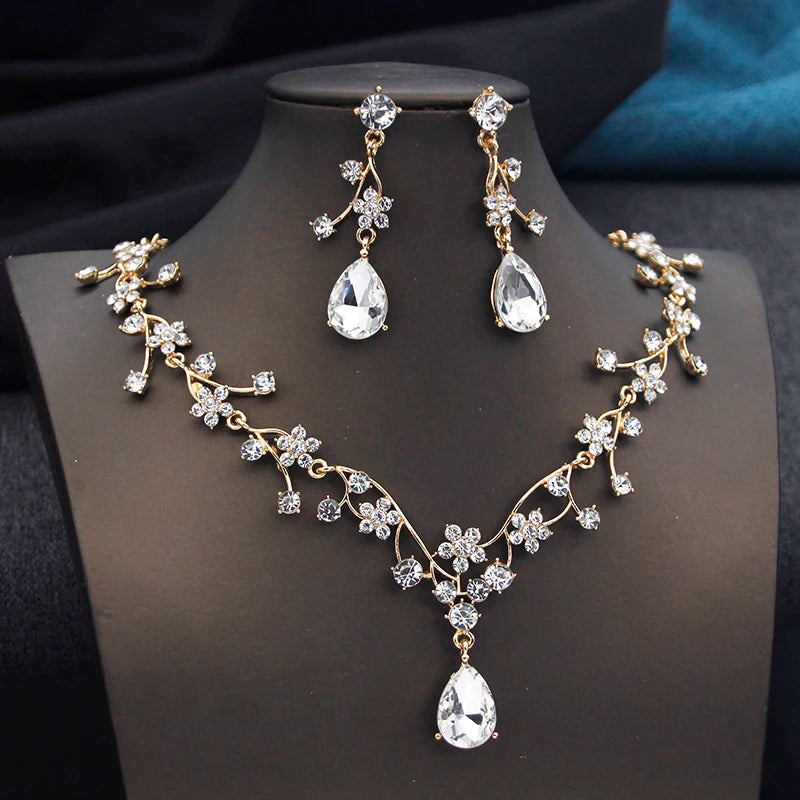 Elegant Water Drop Bridal Jewelry Set - Choker & Earrings