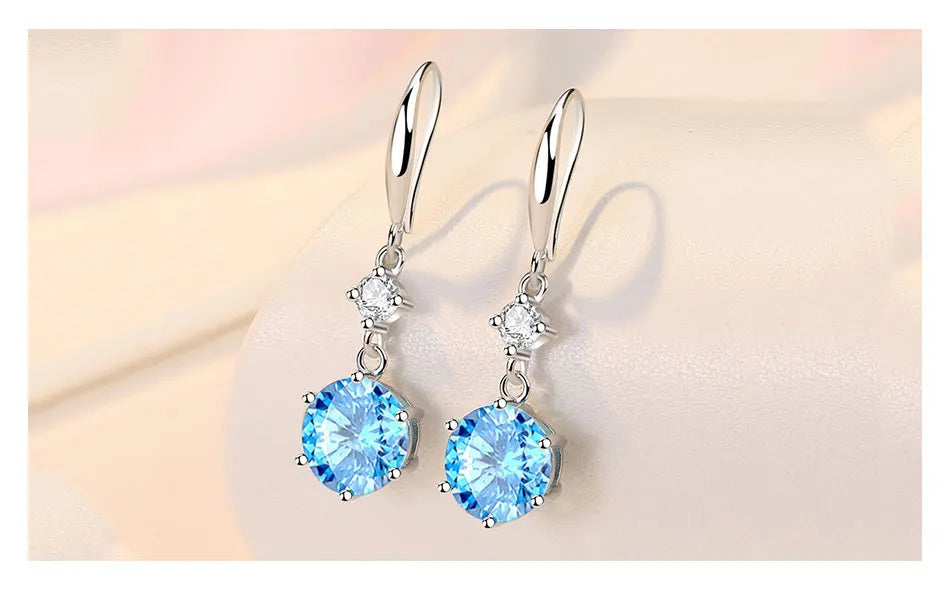 Blue Zircon Long Drop Earrings