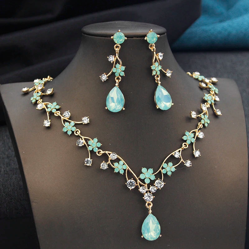 Elegant Water Drop Bridal Jewelry Set - Choker & Earrings