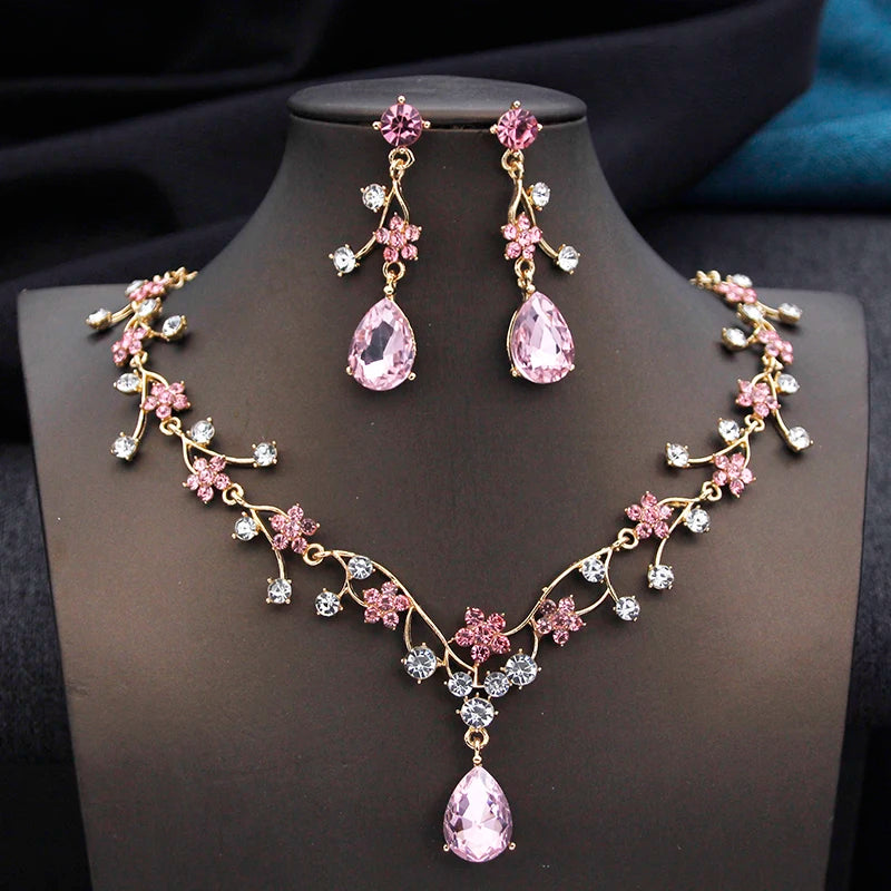 Elegant Water Drop Bridal Jewelry Set - Choker & Earrings